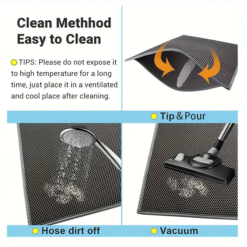 Cleaning the mat: lift and tip the trapped litter out, or vacuum it