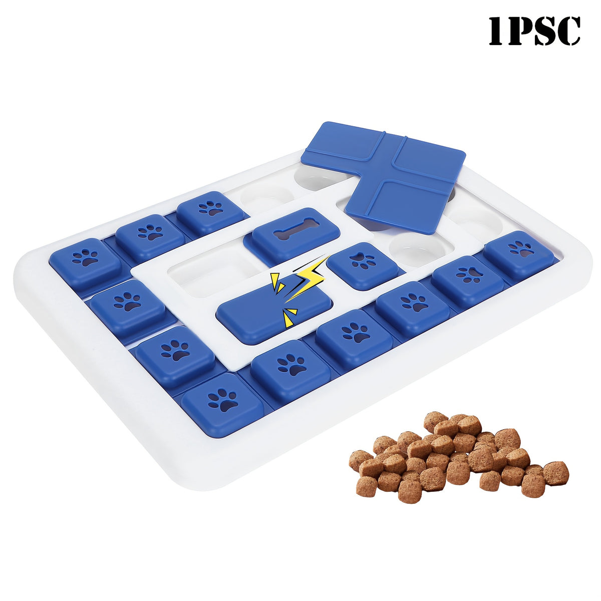 Dog working the puzzle board with its nose