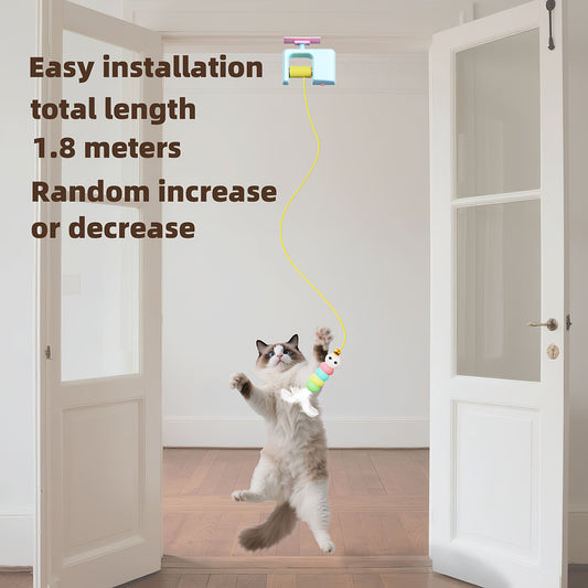 Automatic swinging cat toy hung over a door