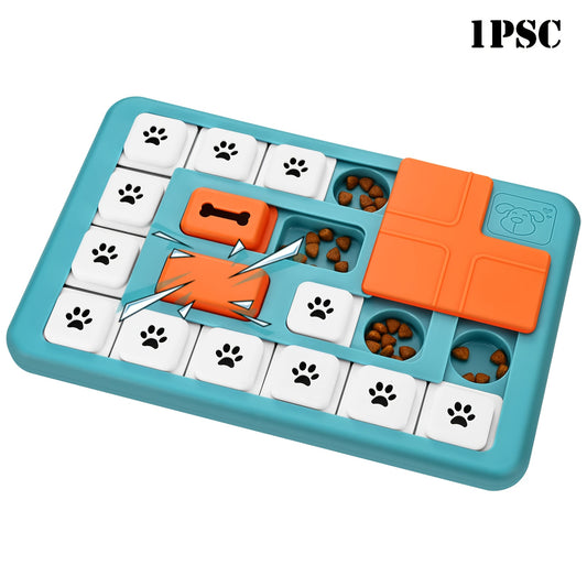 Sliding-lid treat puzzle board for dogs