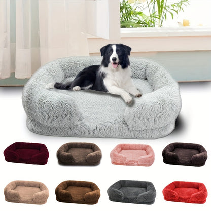 Long plush pet sofa bed, full view