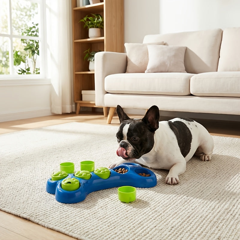 Dog chewing the bone treat feeder