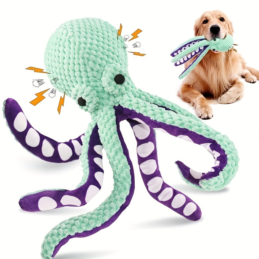 Plush squeaky octopus dog toy with long legs