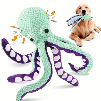 Plush squeaky octopus dog toy with long legs