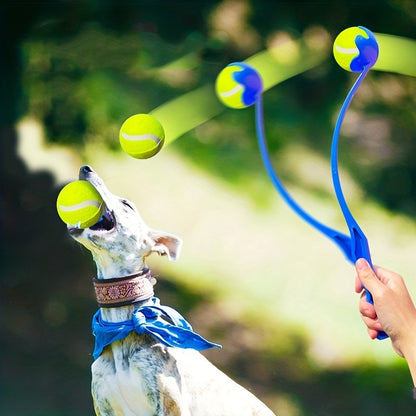 Hand-held ball thrower with tennis ball