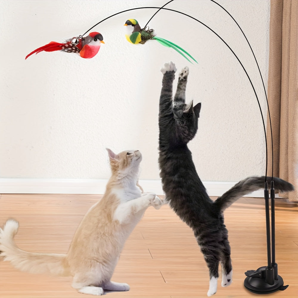 Cat teasing wand with suction-cup base