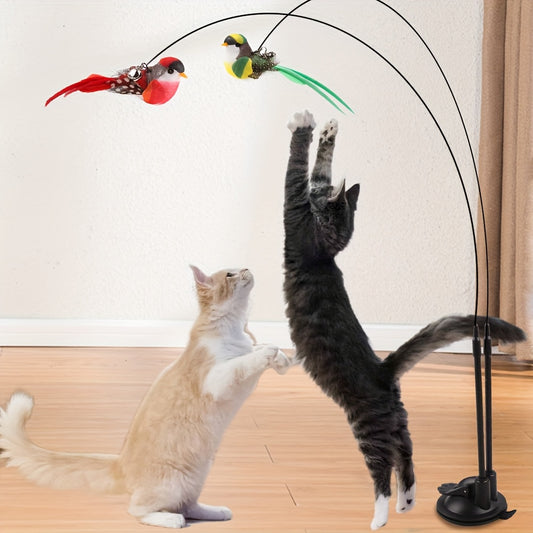 Cat teasing wand with suction-cup base