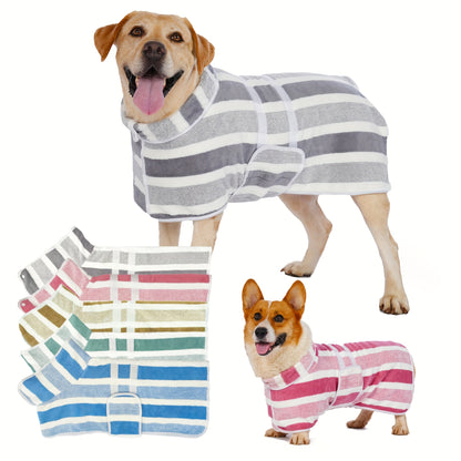 Drying robe shown in its striped colourways