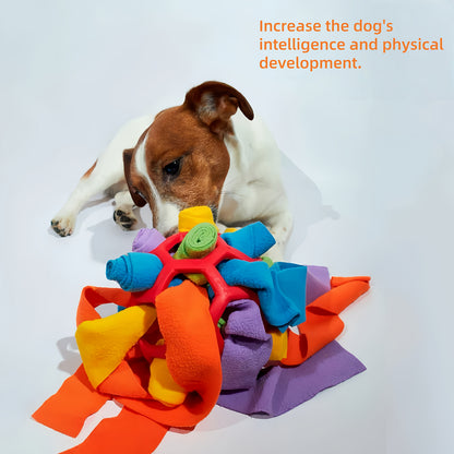Fabric snuffle ball with folded petals for hiding treats