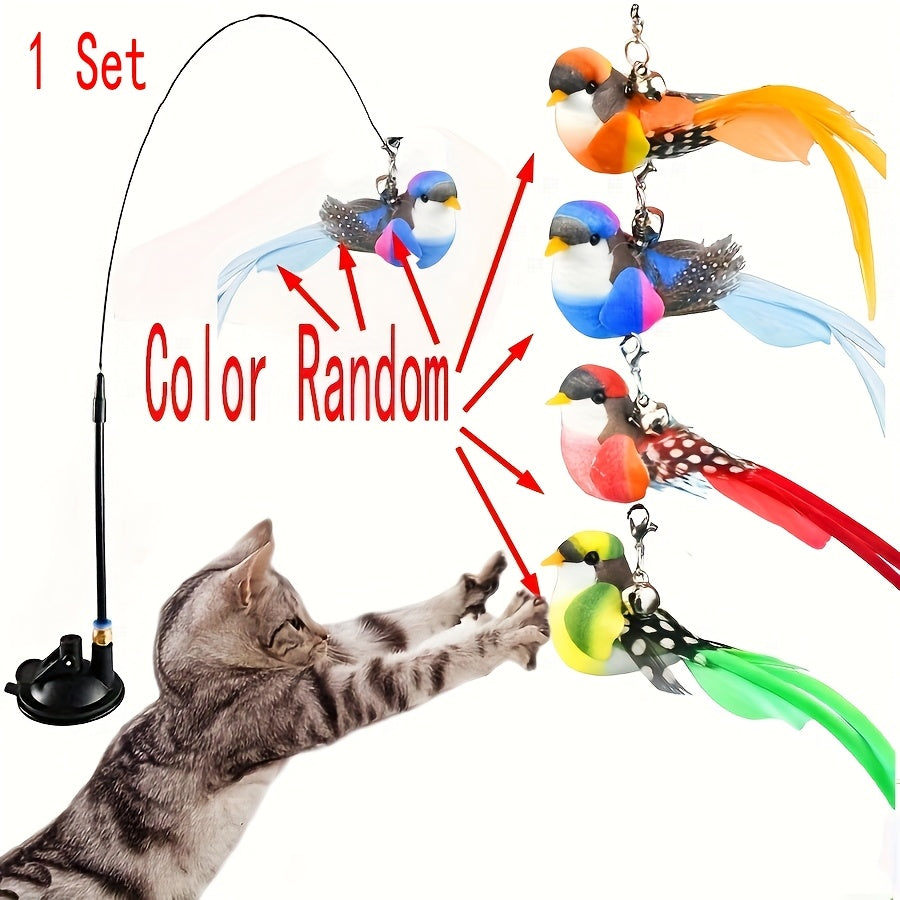 Feathered bird cat toy with teasing wand