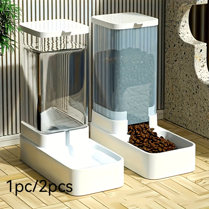 Gravity feeder with white cover, hopper full of dry food