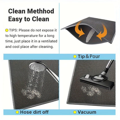 Cleaning the mat: lift and tip the trapped litter out, or vacuum it